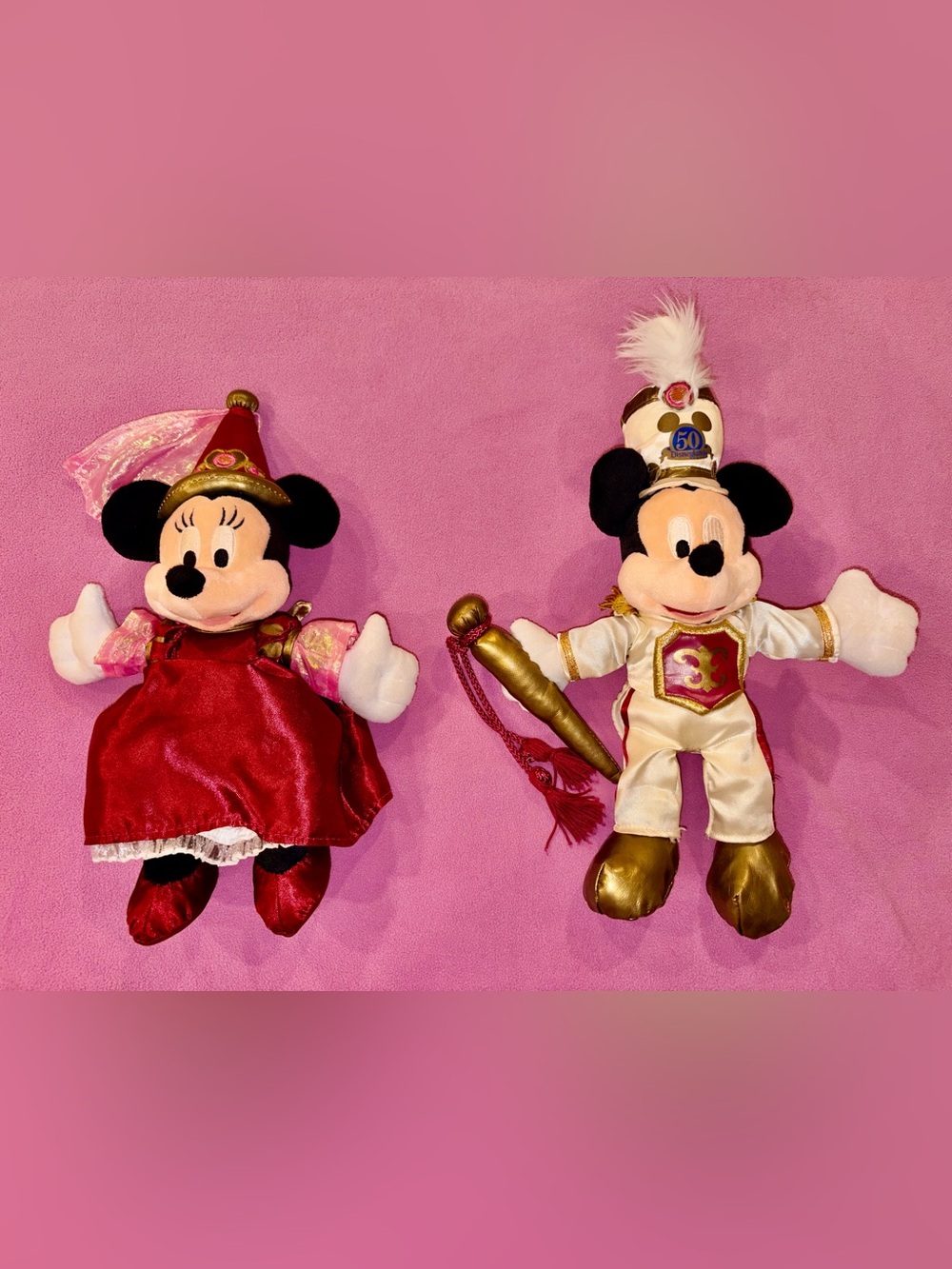 VTG 2005 Disneyland 50th Anniversary Mickey & Minnie Plush Beanie Set 13"
